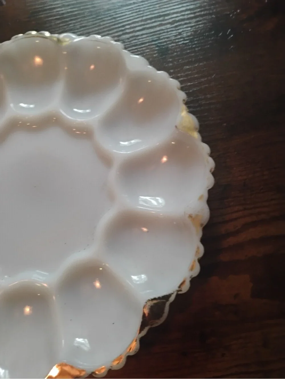 Vintage White Ceramic Deviled Egg Serving Platter with Gold Trim